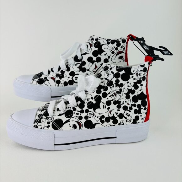 Disney Women's Mickey Mouse High-Top Lace-Up Sneakers Sz 10 Black white NWT - Picture 1 of 8